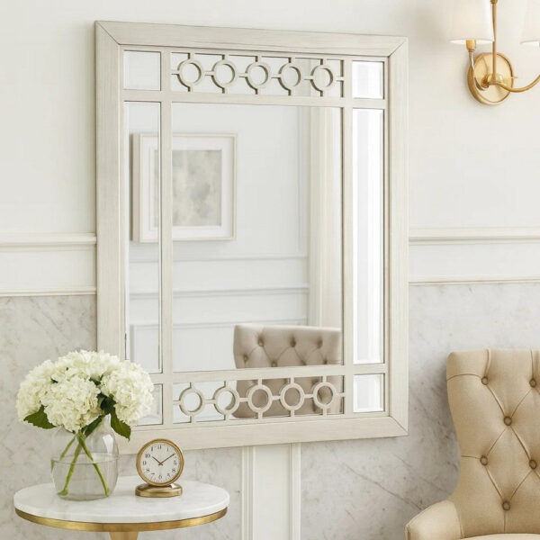 Nic 40 Inch Accent Mirror, Beveled Wood Frame Portrait, Silver