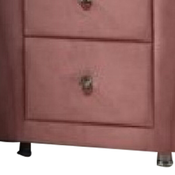 Sin 29 Inch Modern Nightstand, 2 Drawers, Round Metal Knobs, Velvet, Pink