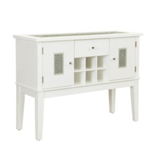 Zav 48 Inch Console Sideboard Buffet Bar Wine Cubbies, Faux Diamond Top, White