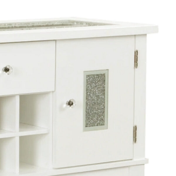 Zav 48 Inch Console Sideboard Buffet Bar Wine Cubbies, Faux Diamond Top, White