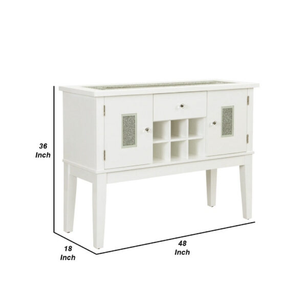 Zav 48 Inch Console Sideboard Buffet Bar Wine Cubbies, Faux Diamond Top, White