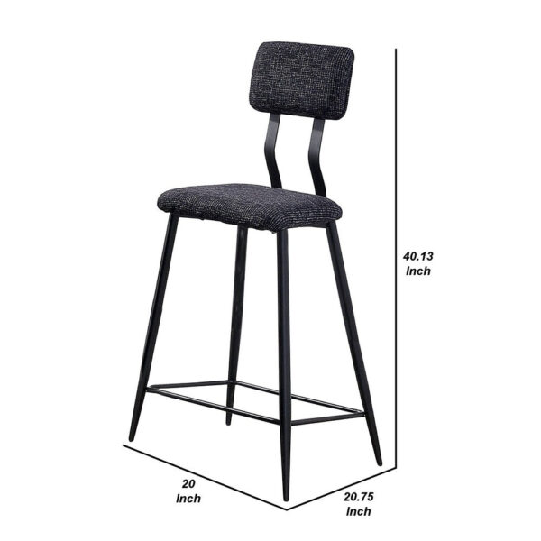 30 Inch Bar Height Chair, Padded Seating, Metal Legs, Black
