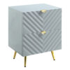 Tyra 25 Inch Wood Nightstand, Textured Wavy Design, Gold Metal Legs, Gray