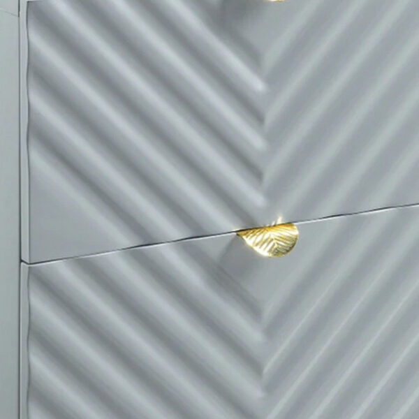 Tyra 25 Inch Wood Nightstand, Textured Wavy Design, Gold Metal Legs, Gray