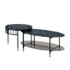 40 Inch 2 Piece Nesting Coffee Table, Faux Marble Top, Glass Shelf, Black