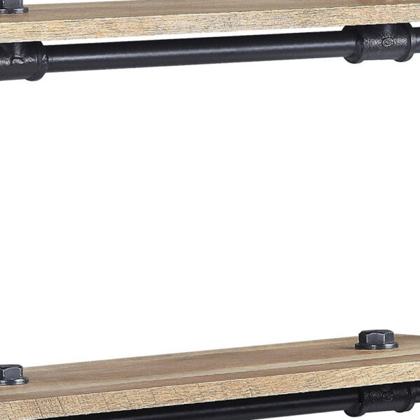 Ley 18 Inch Wood Wall Mount Double Shelf, Metal Pipe Design, Brown, Black