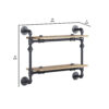 Ley 18 Inch Wood Wall Mount Double Shelf, Metal Pipe Design, Brown, Black