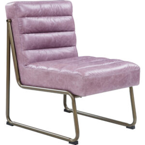 22 Inch Top Grain Leather Accent Chair, Metal Frame, Tufted Channel, Purple