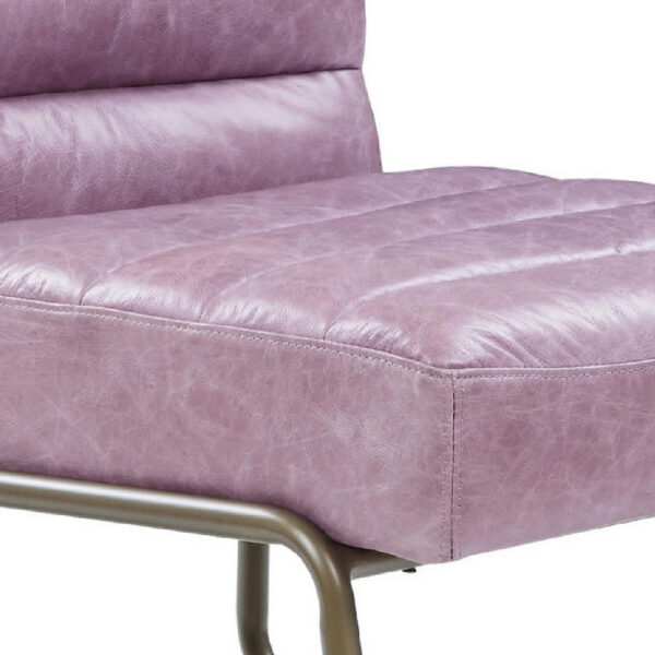 13022026698f1853962c7.jpeg 22 Inch Top Grain Leather Accent Chair, Metal Frame, Tufted Channel, Purple