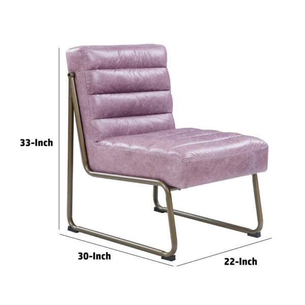 13022026698f185beebdf.jpeg 22 Inch Top Grain Leather Accent Chair, Metal Frame, Tufted Channel, Purple