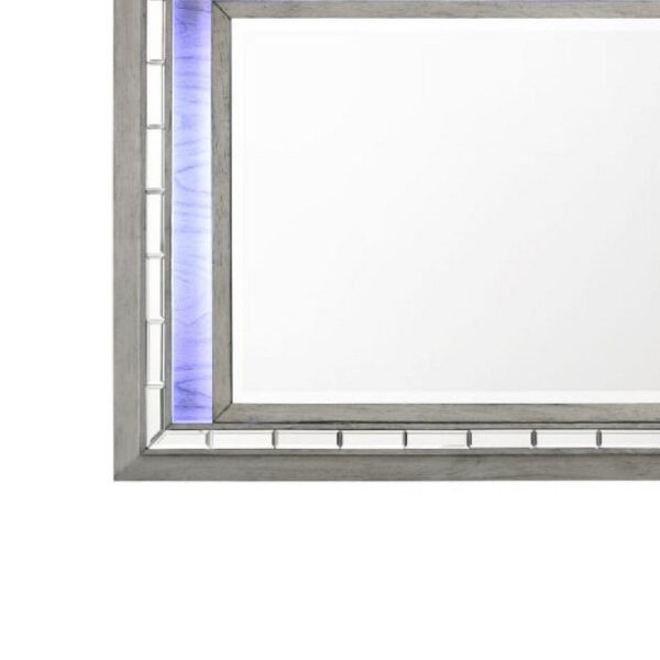 48 Inch Wood Mirror, LED, Mirrored Trim, Landscape, Light Gray