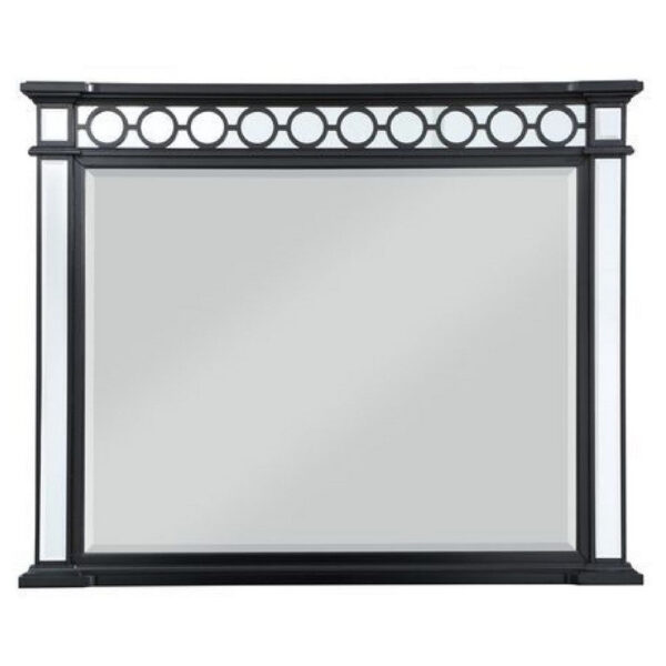 Koda 52 Inch Wall Mirror, Molded Trim, Circular Cut Out Design, Black