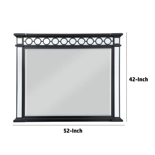 Koda 52 Inch Wall Mirror, Molded Trim, Circular Cut Out Design, Black