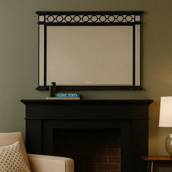 Koda 52 Inch Wall Mirror, Molded Trim, Circular Cut Out Design, Black