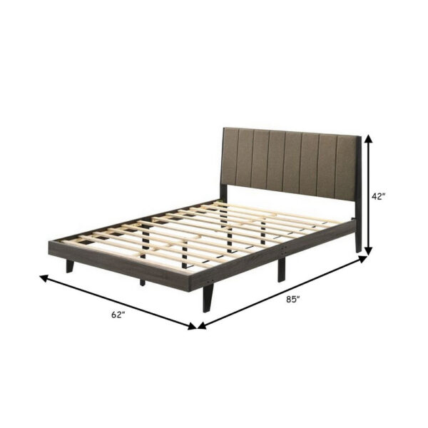 85 Inch Wood Queen Platform Bed, Channel Tufting, Taupe Brown Fabric