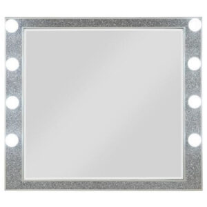 41 Inch Wall Mirror, Faux Crystals Inlay, 8 Bulb Sockets, Silver
