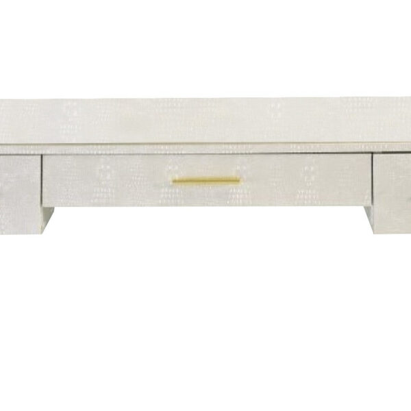 San 50 Inch Textured Vanity Desk with Round Mirror, Gold Sled Base, White