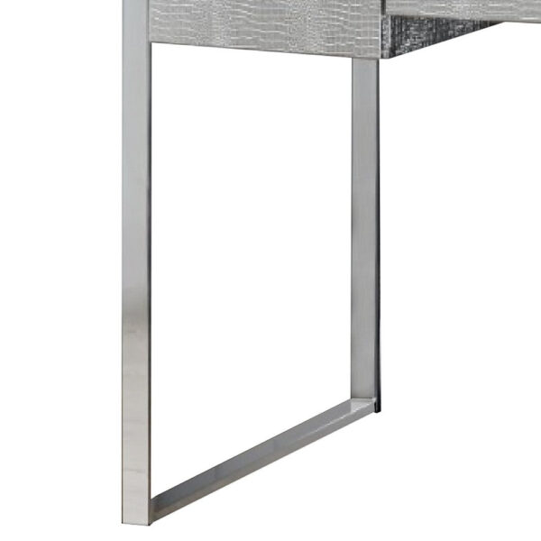 San 50 Inch Textured Vanity Desk with Round Mirror, Metal Sled Base, Chrome