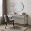 San 50 Inch Textured Vanity Desk with Round Mirror, Metal Sled Base, Chrome