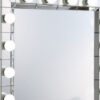 32 Inch Square Lighted Wall Mirror, 12 Bulb Sockets, Mirrored Frame, Silver