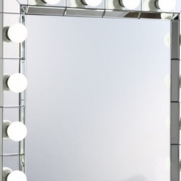 32 Inch Square Lighted Wall Mirror, 12 Bulb Sockets, Mirrored Frame, Silver