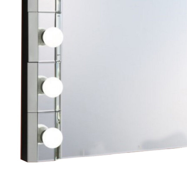 32 Inch Square Lighted Wall Mirror, 12 Bulb Sockets, Mirrored Frame, Silver