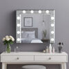 32 Inch Square Lighted Wall Mirror, 12 Bulb Sockets, Mirrored Frame, Silver