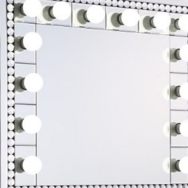 Rose 32 Inch Vanity Lighted Wall Mirror, 11 Bulbs, Faux Diamond, Silver