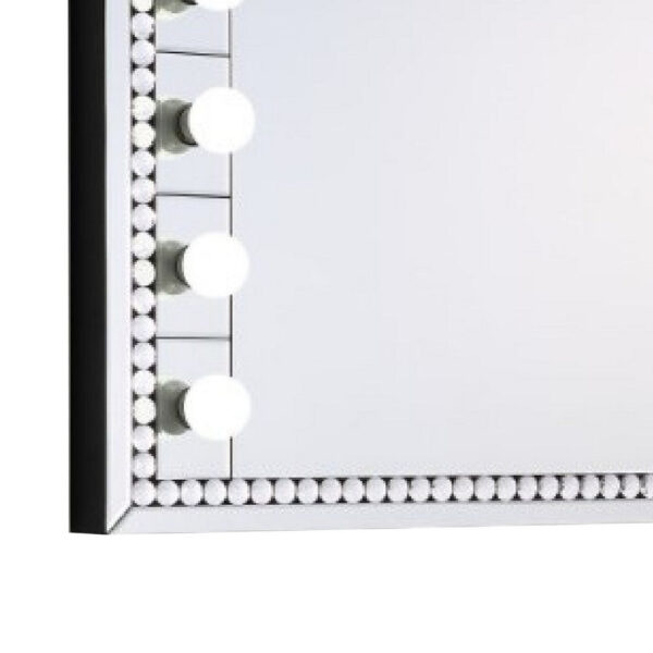 Rose 32 Inch Vanity Lighted Wall Mirror, 11 Bulbs, Faux Diamond, Silver