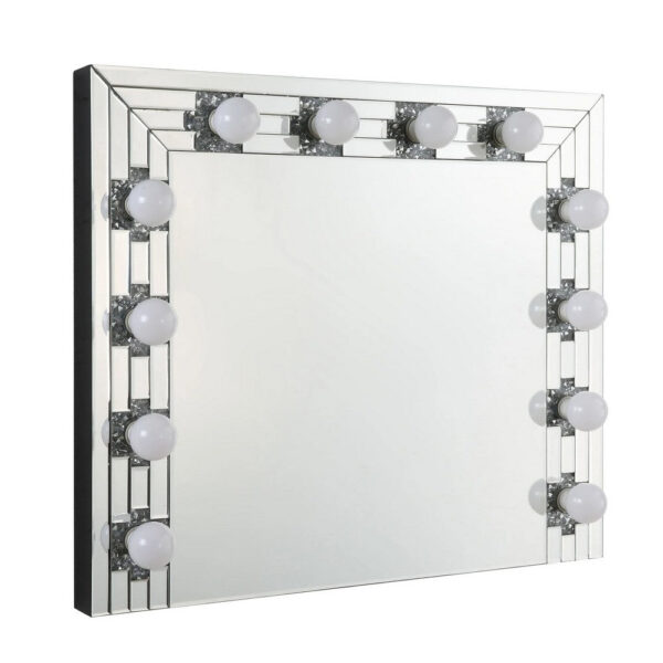 13022026698f1929cb58f.jpeg Zaff 32 Inch Modern Glam Lighted Mirror, 12 Sockets, Faux Diamonds, Silver