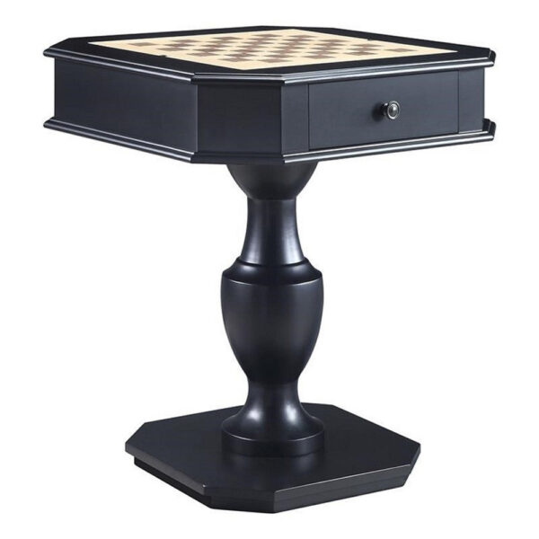 13022026698f19477feb8.jpeg Susy 28 Inch Wood Reversible Board Game Table with Pedestal Stand, Black