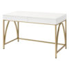 50 Inch Desk Console Table, 2 Drawers, Metal Inverted U Frame, White, Gold