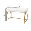 50 Inch Desk Console Table, 2 Drawers, Metal Inverted U Frame, White, Gold
