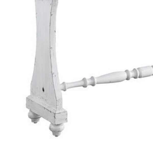 48 Inch 2 Drawer Console Table, Ring Metal Handles, Distressed White