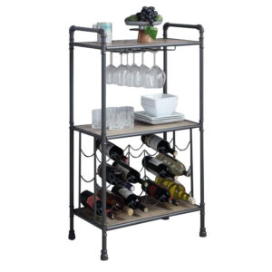 Wine Bottle Rack with 2 Tier Shelves and Metal Frame, Gray
