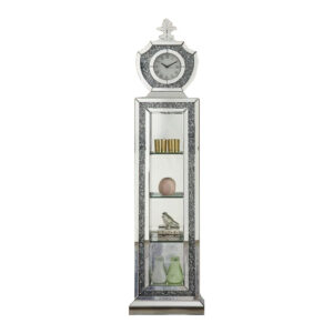 13022026698f19a23aed2.jpeg Grandfather Clock with 4 Compartments and Mirror Frame, Silver