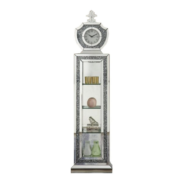 Grandfather Clock with 4 Compartments and Mirror Frame, Silver