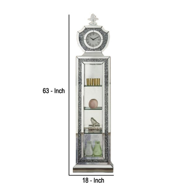Grandfather Clock with 4 Compartments and Mirror Frame, Silver