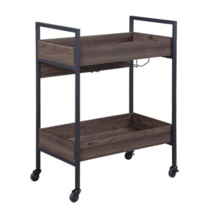 13022026698f19acd5395.jpeg 2 Tier Serving Cart with Wooden Shelves and Metal Frame, Brown