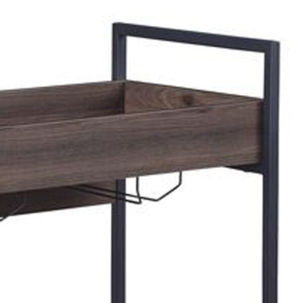 13022026698f19b013f8e.jpeg 2 Tier Serving Cart with Wooden Shelves and Metal Frame, Brown