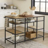 Kitchen Island with Slatted and Bottom Shelves, Oak Brown