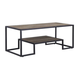 Coffee Table with 1 Open Shelf and Tubular Frame, Oak Brown