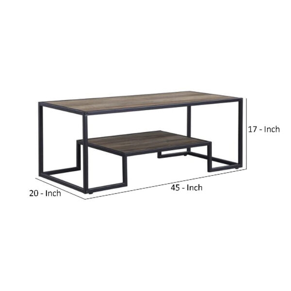 Coffee Table with 1 Open Shelf and Tubular Frame, Oak Brown