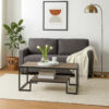 Coffee Table with 1 Open Shelf and Tubular Frame, Oak Brown