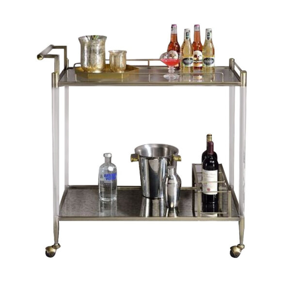 13022026698f19d9b8c5a.jpeg 2 Tier Serving Cart with Acrylic and Metal Frame, Brass