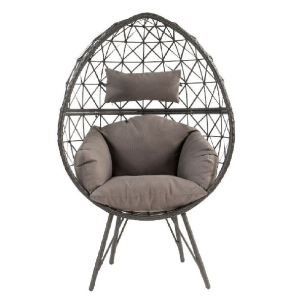 Patio Lounge Chair with Wicker Geometric Pattern, Black