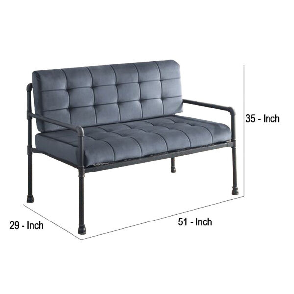 Loveseat with Tufted Velvet Seat and Metal Frame, Gray