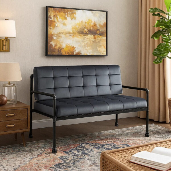 Loveseat with Tufted Velvet Seat and Metal Frame, Gray