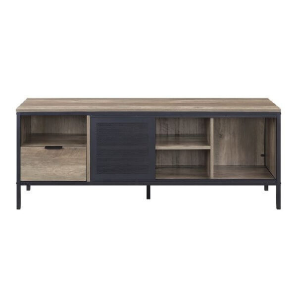 TV Stand with 1 Drawer and Open Compartments, Brown and Black