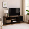TV Stand with 1 Drawer and Open Compartments, Brown and Black